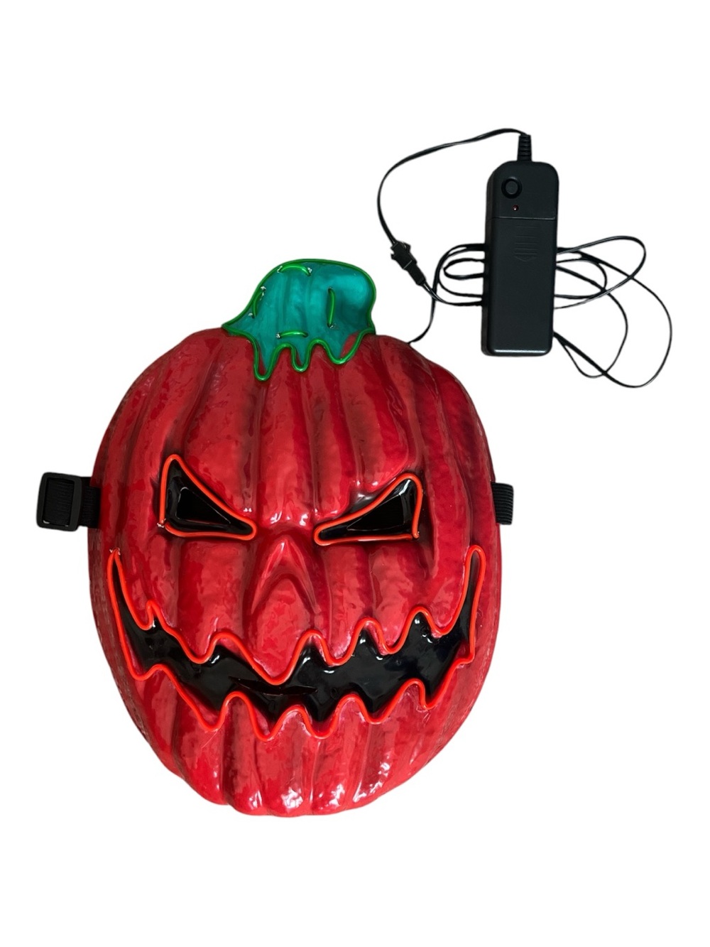 Red/Orange LED Pumpkin Mask with Green Stem - Halloween Light-Up Face Mask